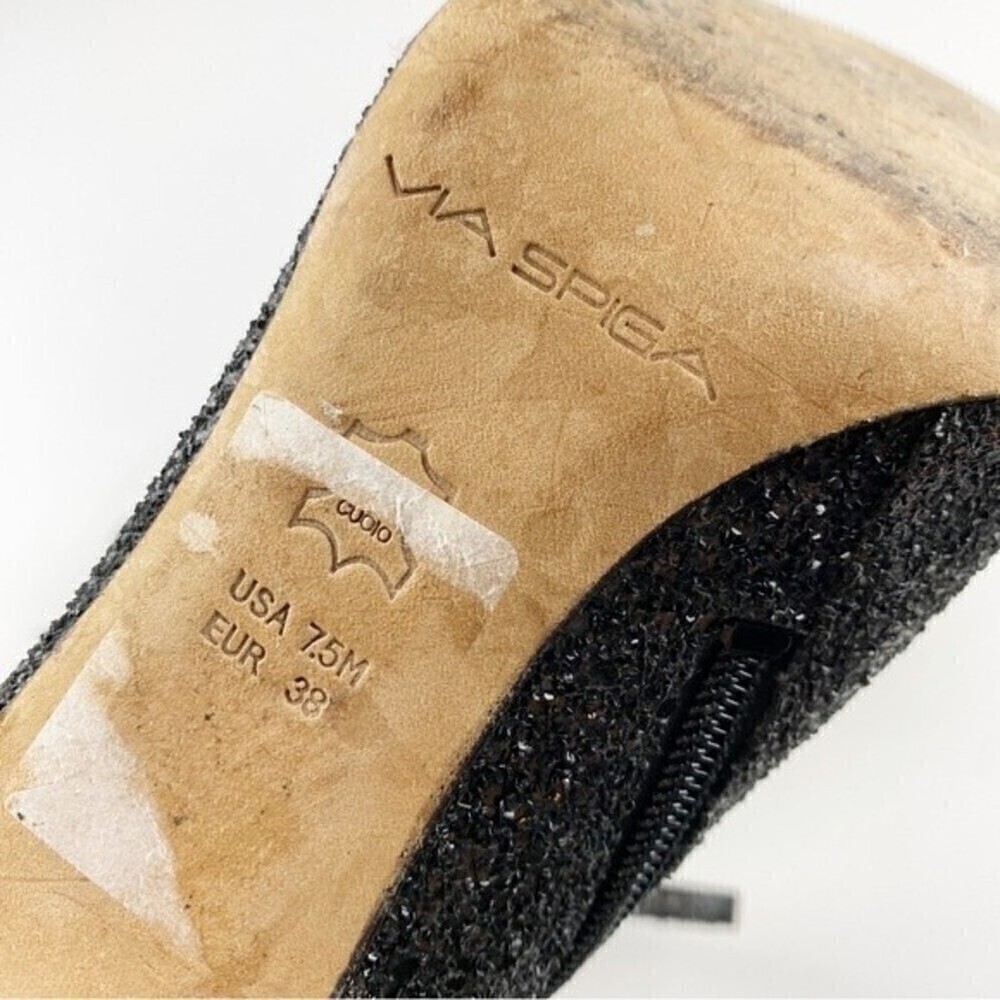 Via Spiga Tarni Black Glitter High Heel Peep Toe Booties Size 7.5 - Picture 13 of 13